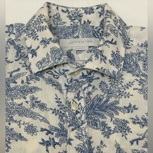 Blue and White Floral Men's Linen Shirt